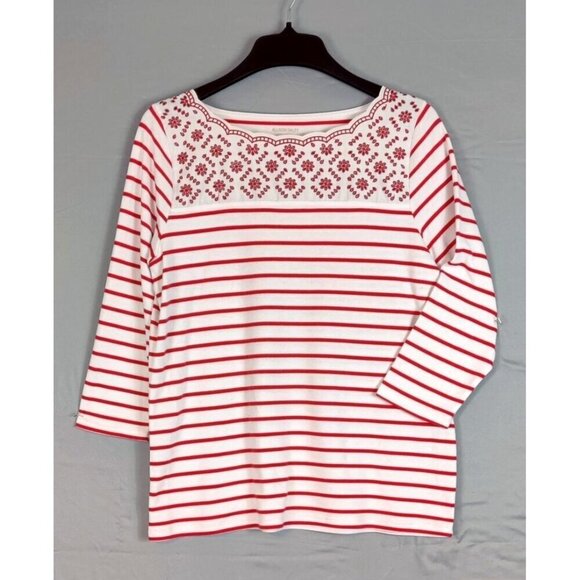 Allison Daily Tunic Knit Top Red White Stipes Three Quarter Sleeves Nautical - Picture 1 of 8